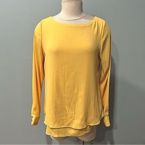 White House Black Market Yellow Draped Back Double Layer Long Sleeve Blouse Sz 6